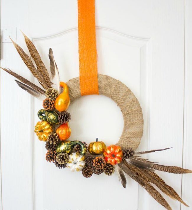 Rustic fall wreath on door