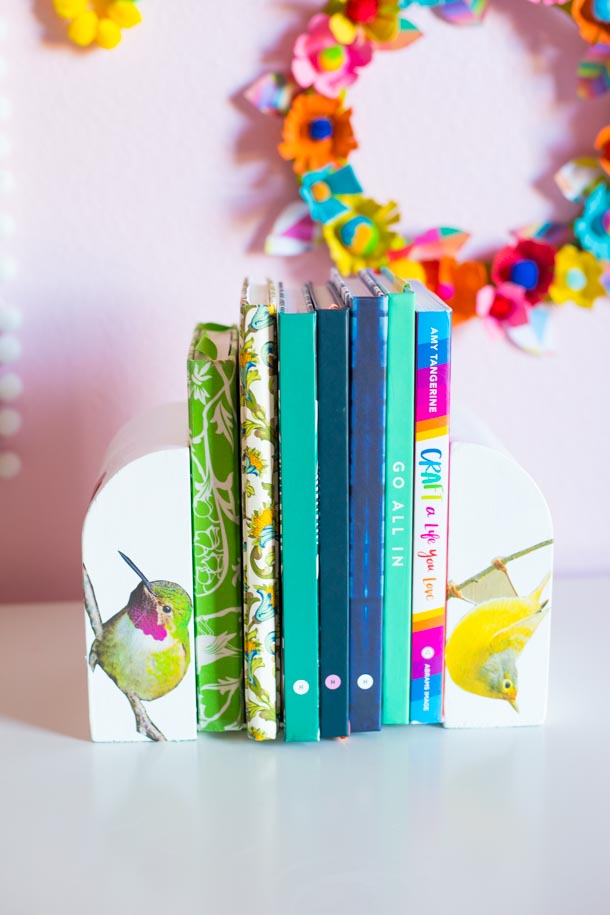 Books with bird bookends