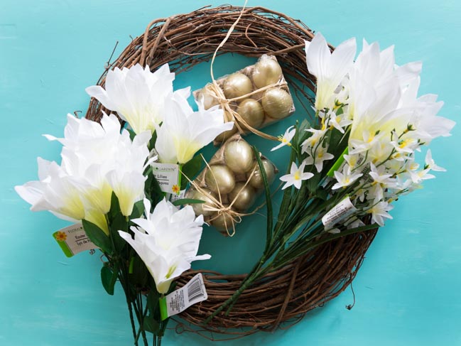 Supplies for DIY Dollar Tree Easter Wreath