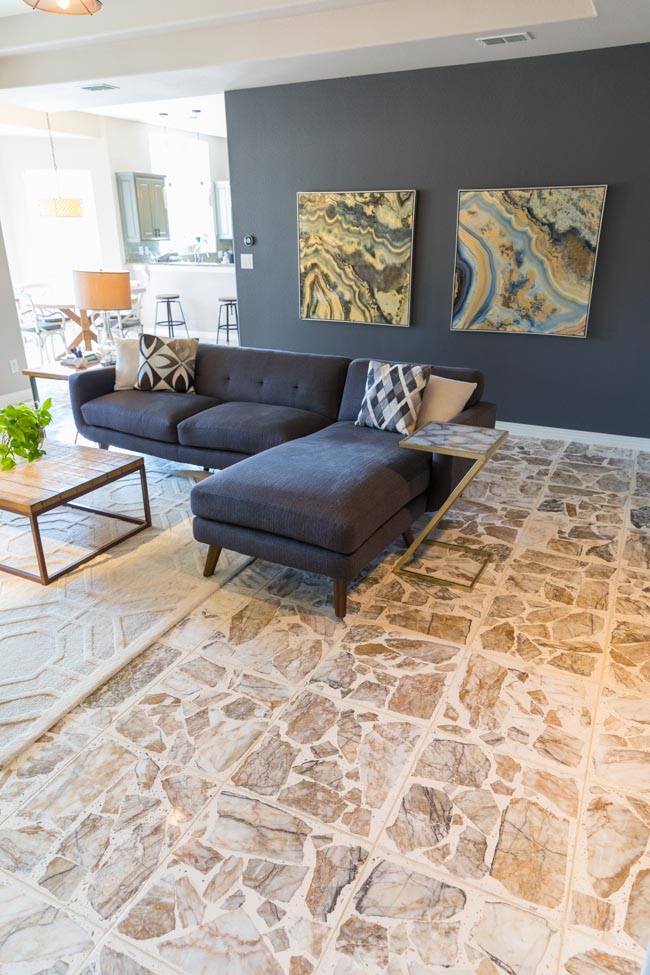 Living room with agglomerate terrazzo stone floors