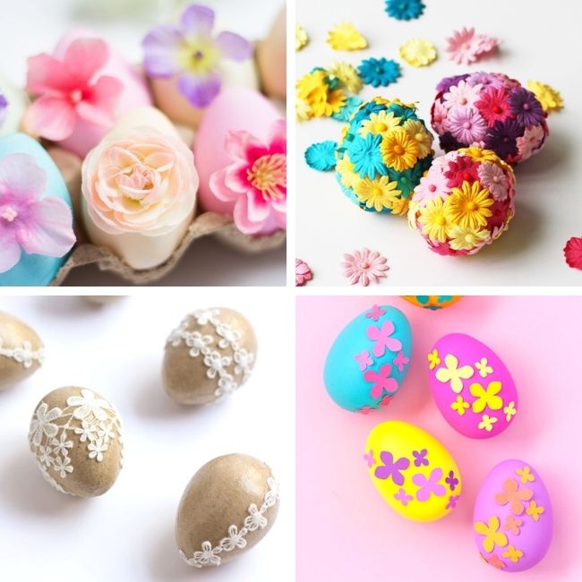 Easter eggs decorated with flowers