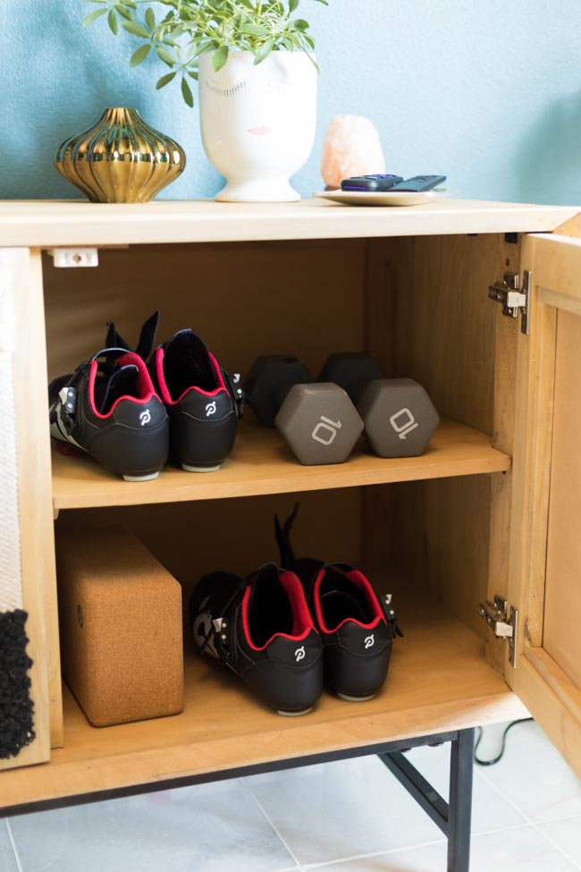 Peloton shoe storage idea