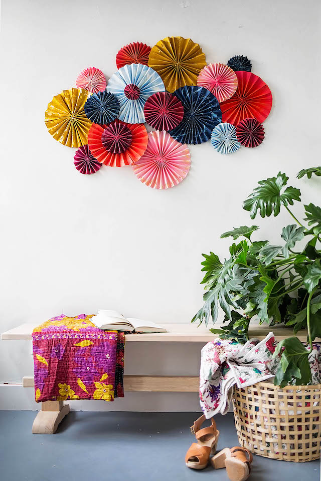 Wall decoration with paper fans