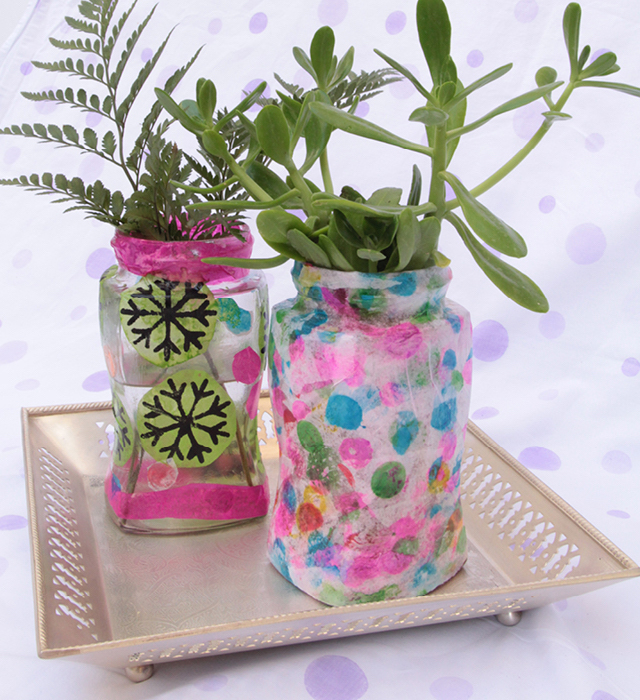 Tissue paper decorated vases