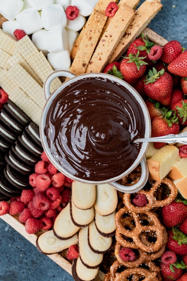 Chocolate fondue dessert charcuterie board