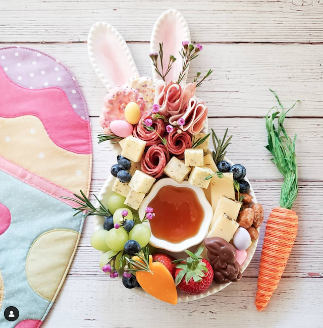Easter Bunny shaped charcuterie platter
