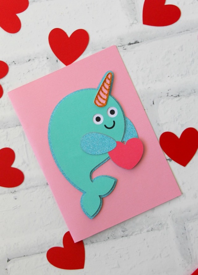 Cute Narwhal Valentines day card