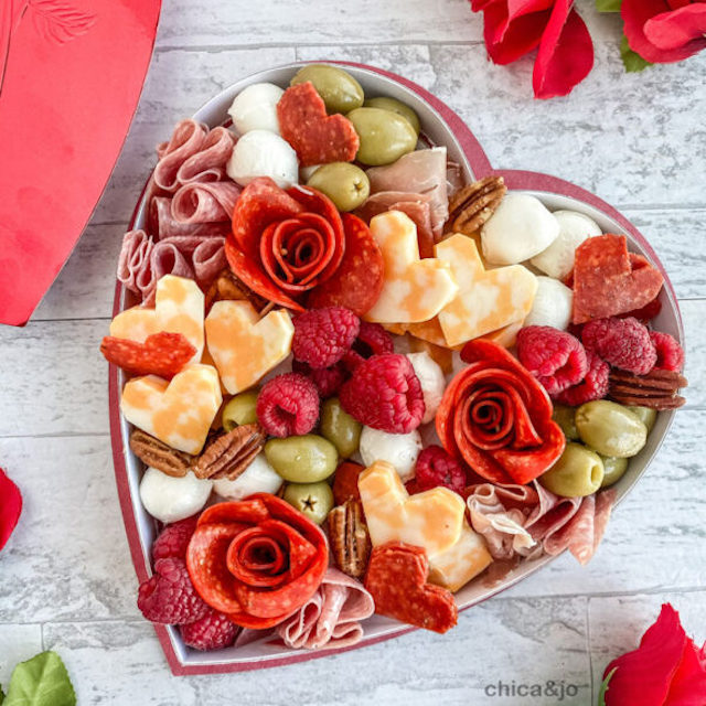 heart-shaped charcuterie board